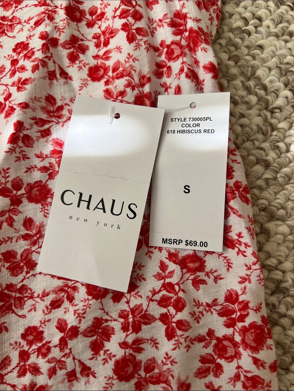 Chaus White and Hibiscus Red Floral V-Neck Sleeveless Camisole - Picture 2 of 6